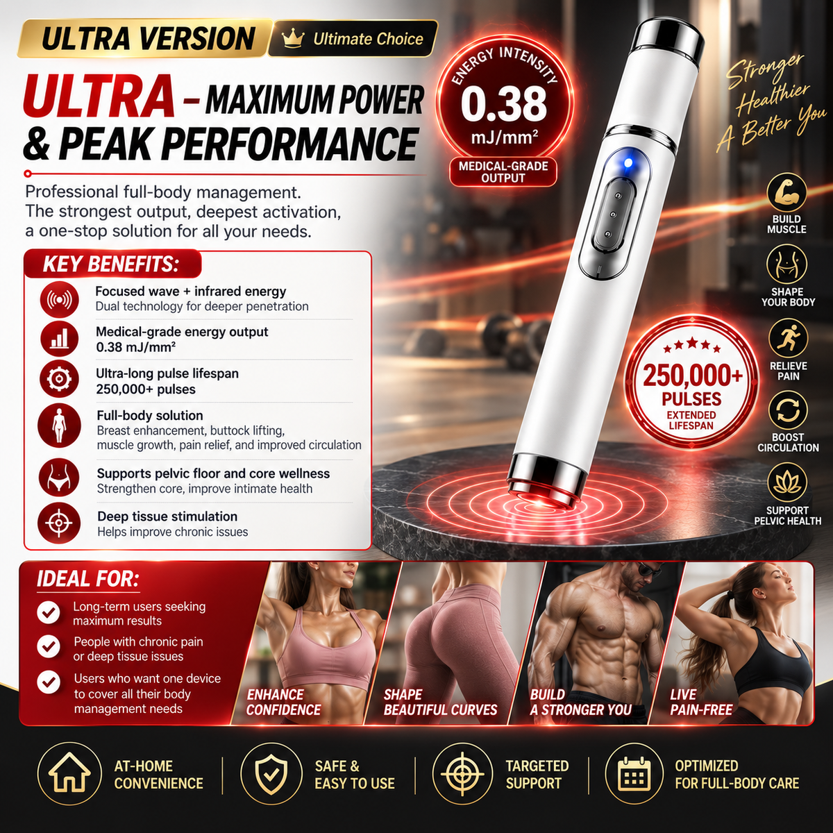 ULTRASONIC SHOCK WAVE BODY REMODELING SYSTEM™——Enhances bust and lifts buttocks. Fuel Muscle Growth.Boost Circulation. Relieve Pain.