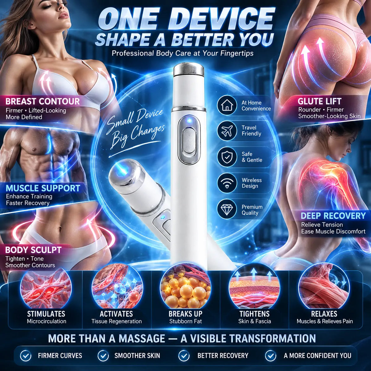 ULTRASONIC SHOCK WAVE BODY REMODELING SYSTEM™——Enhances bust and lifts buttocks. Fuel Muscle Growth.Boost Circulation. Relieve Pain.
